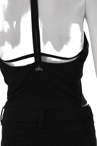 Alo Womens Cropped Black V-Neck Yoga Tank Size L