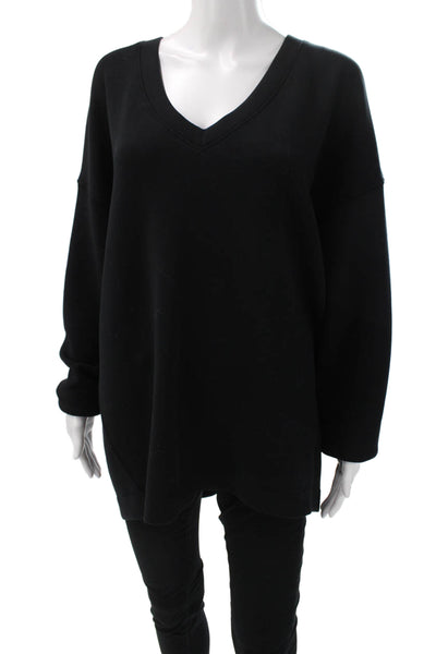 Spanx Women V-Neck Tunic Sweater Black Long Sleeve Polyester Size XL