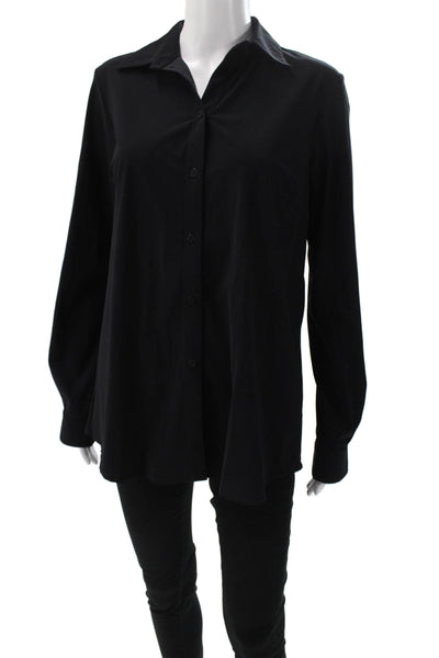 Ameliora Womens Tunic Collared Black Button-Up Long Sleeve Nylon Size M