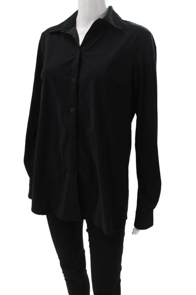 Ameliora Womens Tunic Collared Black Button-Up Long Sleeve Nylon Size M