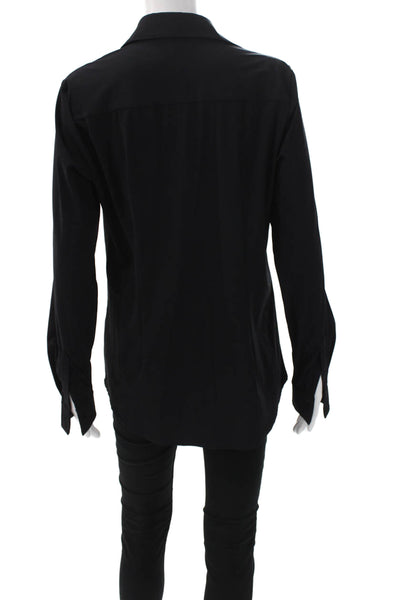 Ameliora Womens Tunic Collared Black Button-Up Long Sleeve Nylon Size M
