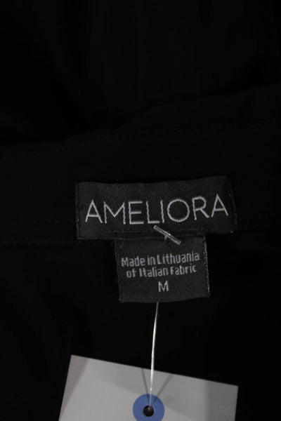 Ameliora Womens Tunic Collared Black Button-Up Long Sleeve Nylon Size M