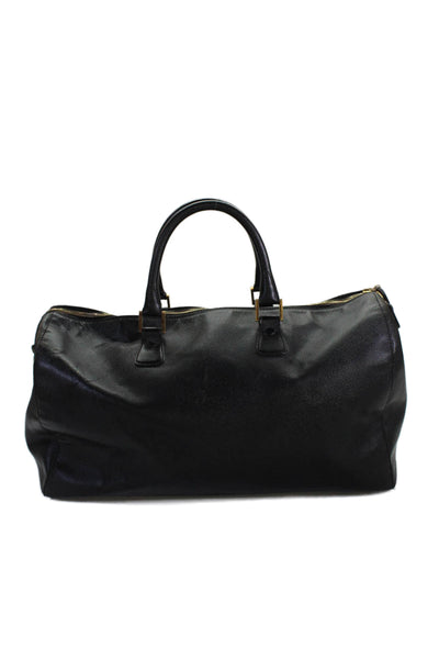 Chanel Womens Leather Gold Tone Zipper Closure Duffel Shoulder Handbag Black