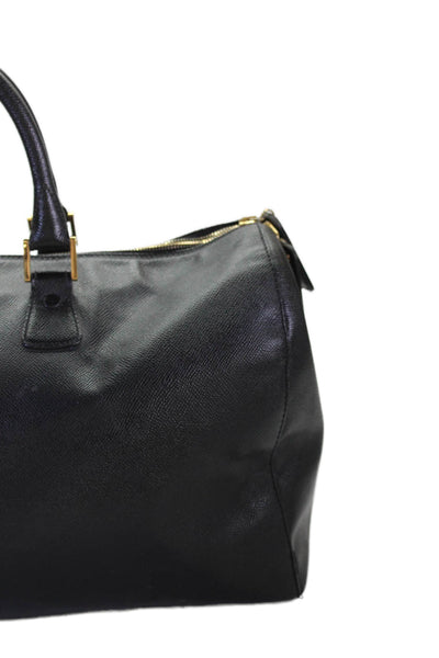 Chanel Womens Leather Gold Tone Zipper Closure Duffel Shoulder Handbag Black