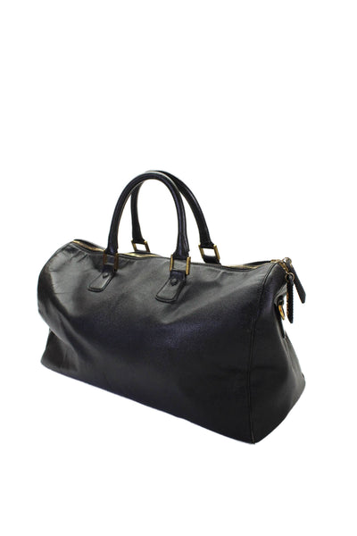 Chanel Womens Leather Gold Tone Zipper Closure Duffel Shoulder Handbag Black