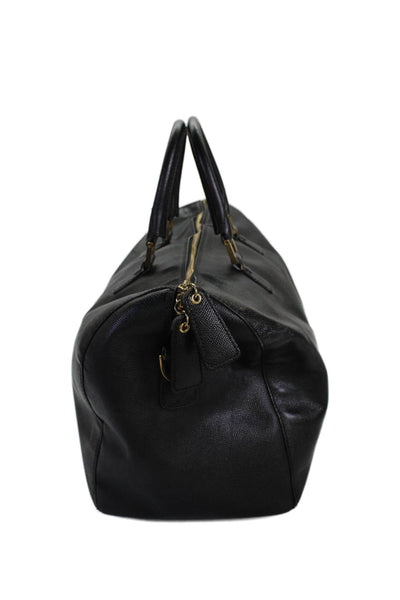 Chanel Womens Leather Gold Tone Zipper Closure Duffel Shoulder Handbag Black
