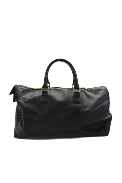 Chanel Womens Leather Gold Tone Zipper Closure Duffel Shoulder Handbag Black