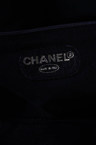 Chanel Womens Leather Gold Tone Zipper Closure Duffel Shoulder Handbag Black