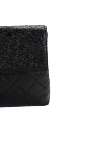 Chanel Womens Caviar Leather Quilted Flap Clutch Handbag Black