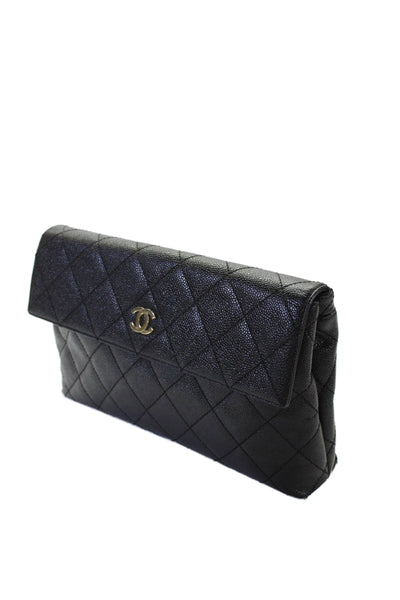 Chanel Womens Caviar Leather Quilted Flap Clutch Handbag Black