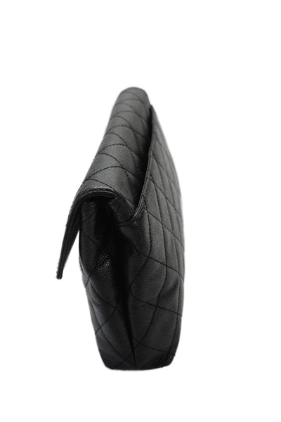 Chanel Womens Caviar Leather Quilted Flap Clutch Handbag Black