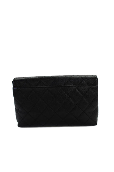 Chanel Womens Caviar Leather Quilted Flap Clutch Handbag Black