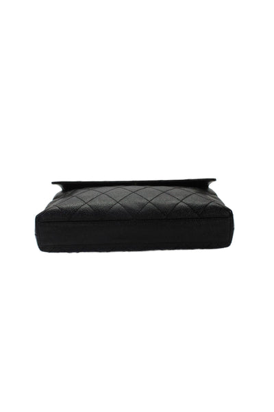 Chanel Womens Caviar Leather Quilted Flap Clutch Handbag Black