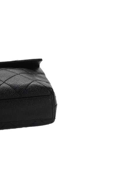 Chanel Womens Caviar Leather Quilted Flap Clutch Handbag Black