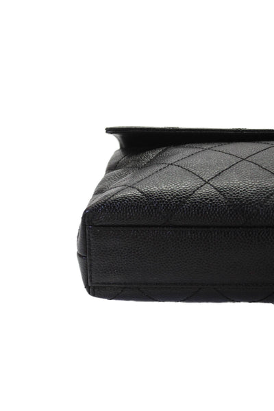 Chanel Womens Caviar Leather Quilted Flap Clutch Handbag Black
