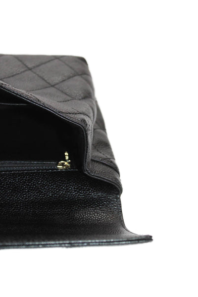 Chanel Womens Caviar Leather Quilted Flap Clutch Handbag Black