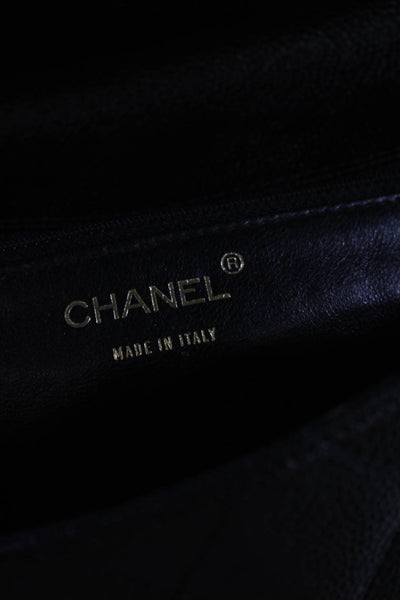 Chanel Womens Caviar Leather Quilted Flap Clutch Handbag Black