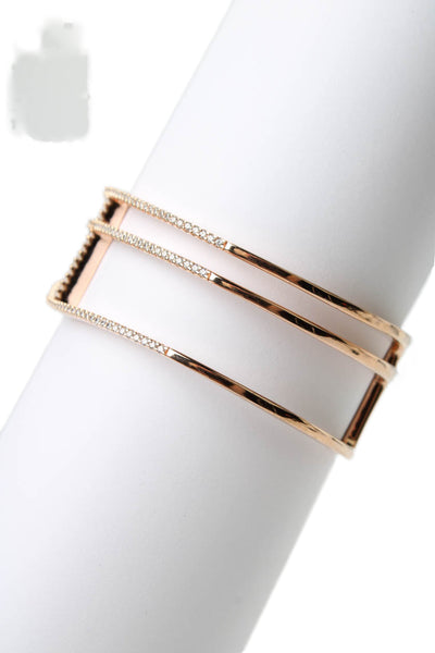 APM Monaco Womens Rose Gold Tone Cubic Zirconia Three Row Cuff