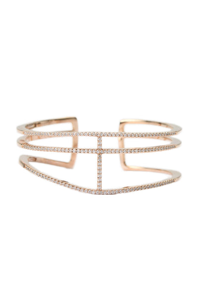 APM Monaco Womens Rose Gold Tone Cubic Zirconia Three Row Cuff