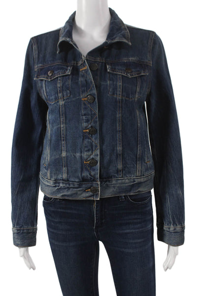 J Crew Unisex Denim Jacket Blue Cotton Button Long Sleeve Size S