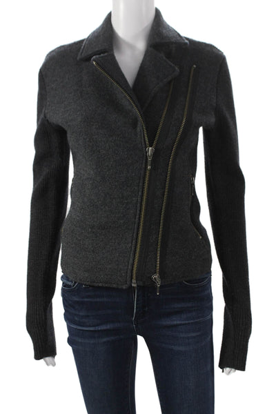 Joie Womens Full Zip Collared Wool Blend Biker Sweater Gray Size S