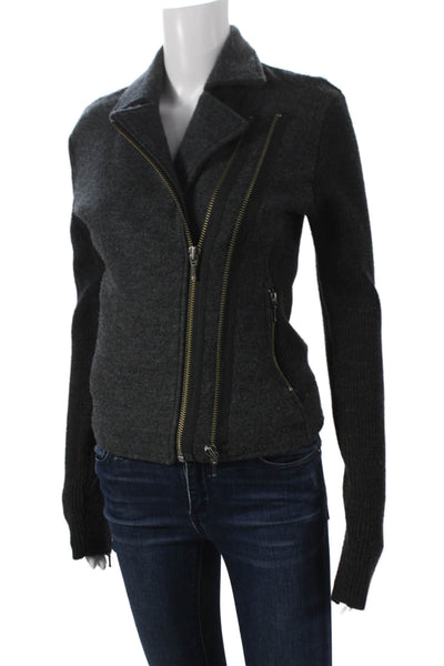 Joie Womens Full Zip Collared Wool Blend Biker Sweater Gray Size S