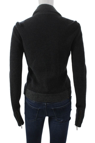 Joie Womens Full Zip Collared Wool Blend Biker Sweater Gray Size S