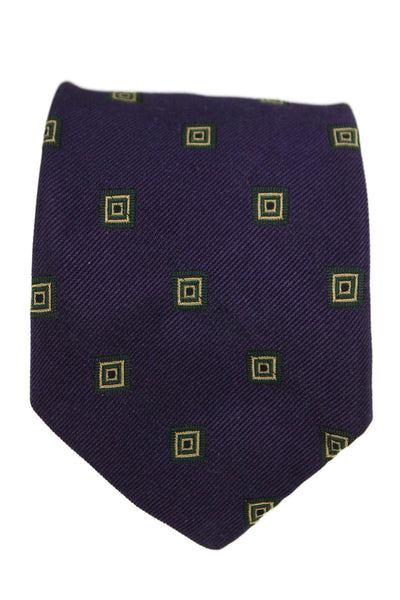 Polo Ralph Lauren Mens Silk Geometric Square Print Wide Necktie Purple Green