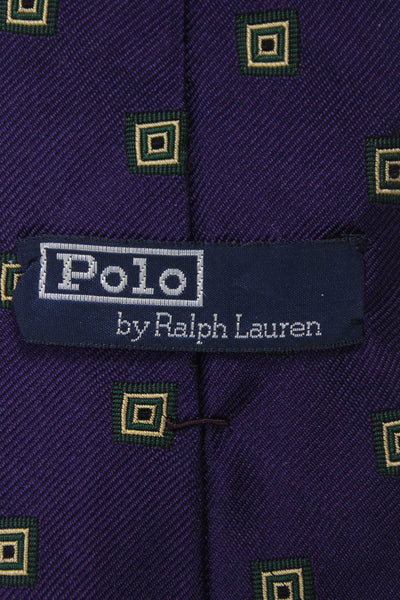 Polo Ralph Lauren Mens Silk Geometric Square Print Wide Necktie Purple Green