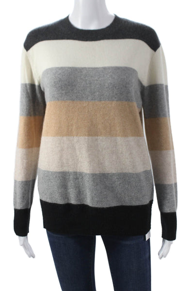 Minnie Rose Women Striped Cashmere Crew Neck Pullover Black Long Sleeve Size S