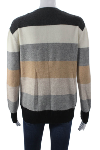 Minnie Rose Women Striped Cashmere Crew Neck Pullover Black Long Sleeve Size S
