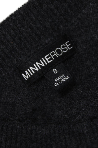 Minnie Rose Women Striped Cashmere Crew Neck Pullover Black Long Sleeve Size S