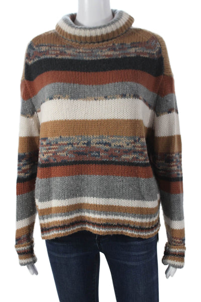 360 Sweater Womens Pullover Cashmere Cowl Neck Striped Multi-Color Size S