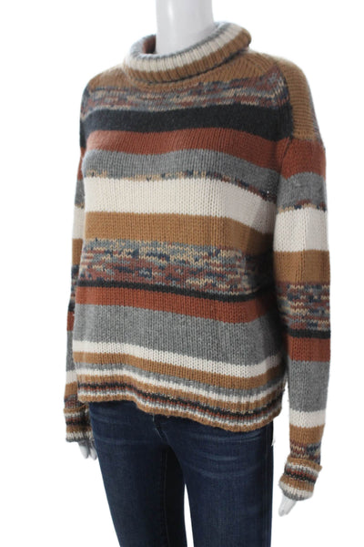 360 Sweater Womens Pullover Cashmere Cowl Neck Striped Multi-Color Size S