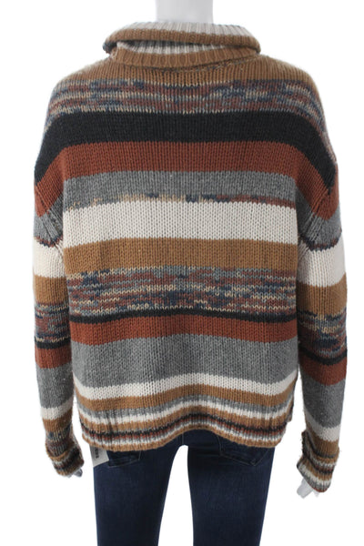 360 Sweater Womens Pullover Cashmere Cowl Neck Striped Multi-Color Size S