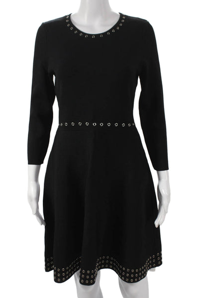 Shoshanna Women Fit & Flare Dress Black 3/4 Sleeve Knee Length Size M