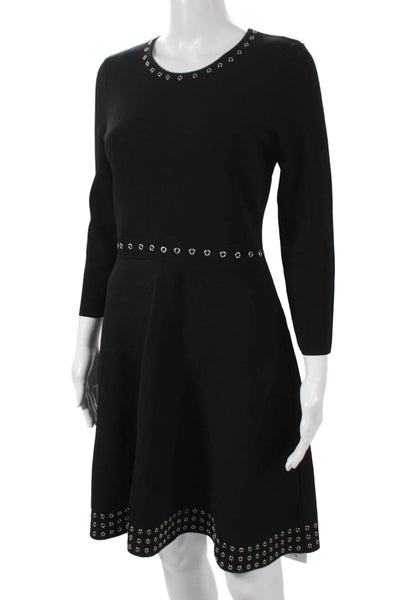 Shoshanna Women Fit & Flare Dress Black 3/4 Sleeve Knee Length Size M