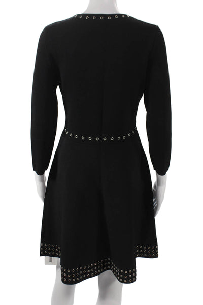 Shoshanna Women Fit & Flare Dress Black 3/4 Sleeve Knee Length Size M