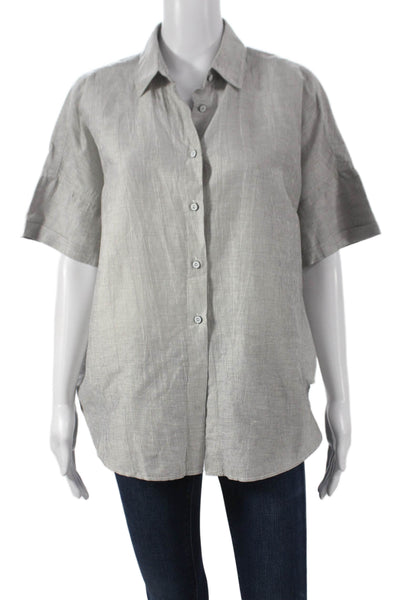 Rag & Bone Women Striped Linen Blend Short Sleeve Button-Up Gray Size M