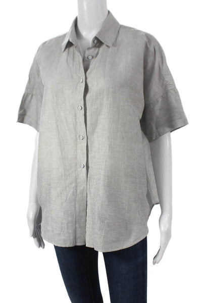 Rag & Bone Women Striped Linen Blend Short Sleeve Button-Up Gray Size M