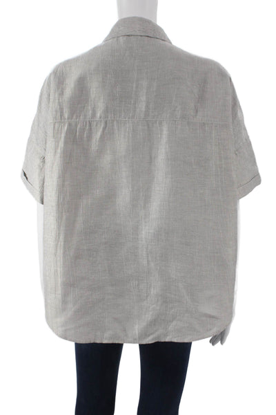 Rag & Bone Women Striped Linen Blend Short Sleeve Button-Up Gray Size M