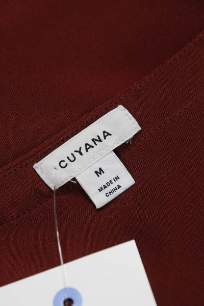 Cuyana Women Red Silk Short Sleeve Basic Blouse Round Neck Size M
