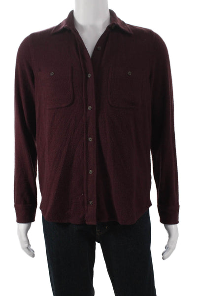 Faherty Mens Button Front Long Sleeve Collared Knit Shirt Red Size Medium