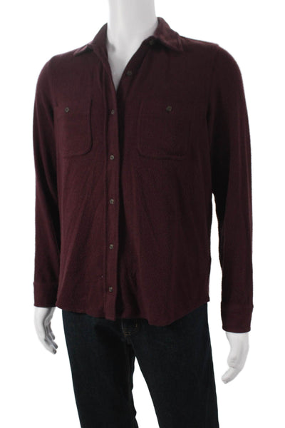 Faherty Mens Button Front Long Sleeve Collared Knit Shirt Red Size Medium
