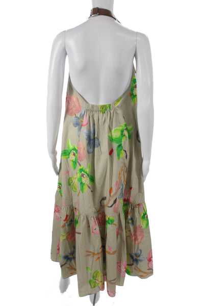 Tibi Women Maxi Dress Halter Floral Cotton Full Length Sleeveless Buckle Size 0