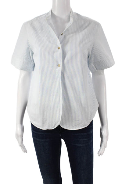 Creatures Of Comfort Women White Striped V-Neck Short Sleeve Blouse Size 4