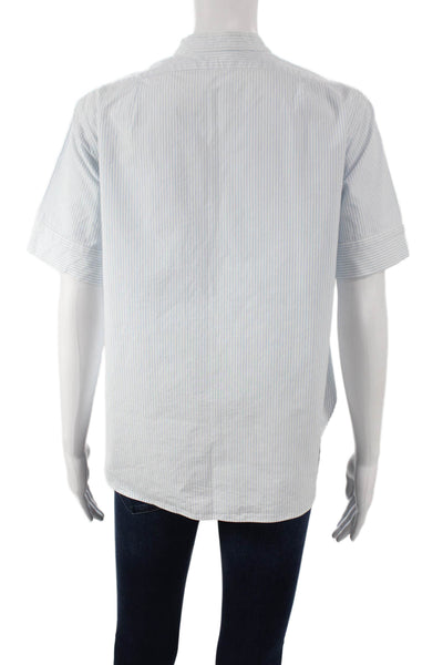 Creatures Of Comfort Women White Striped V-Neck Short Sleeve Blouse Size 4