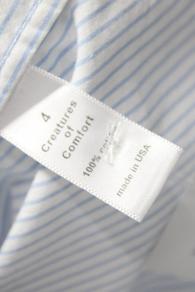 Creatures Of Comfort Women White Striped V-Neck Short Sleeve Blouse Size 4
