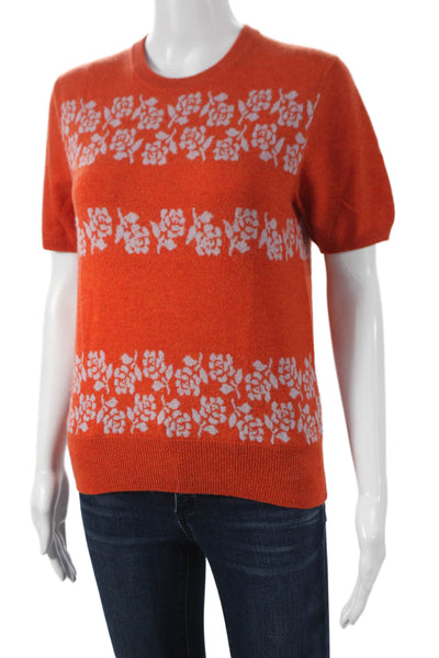 Lingua Franca Womens Orange Floral Wool Cashmere Pullover Sweater Size S