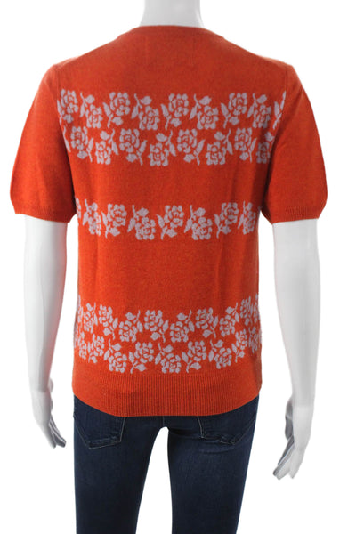 Lingua Franca Womens Orange Floral Wool Cashmere Pullover Sweater Size S